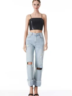 Alice and Olivia Pearle Vegan Leather Spaghetti Strap Bustier-Women Tops