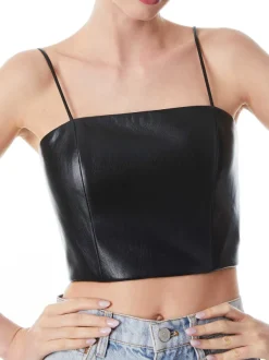 Alice and Olivia Pearle Vegan Leather Spaghetti Strap Bustier-Women Tops
