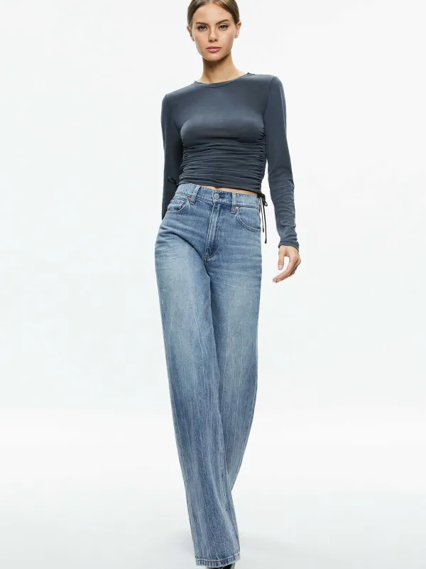 Alice and Olivia Percy Crewneck Ruched Cropped Top-Women Tops