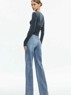 Alice and Olivia Percy Crewneck Ruched Cropped Top-Women Tops