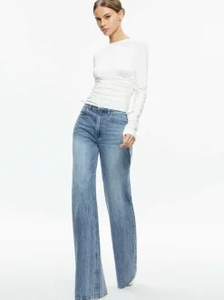 Alice and Olivia Percy Crewneck Ruched Cropped Top-Women Tops