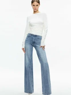 Alice and Olivia Percy Crewneck Ruched Cropped Top-Women Tops