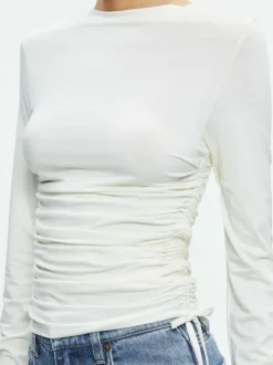 Alice and Olivia Percy Crewneck Ruched Cropped Top-Women Tops