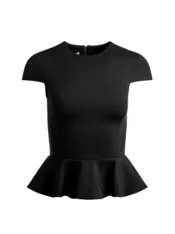 Alice and Olivia Poppy Crew Neck Cap Sleeve Peplum Top-Women Tops