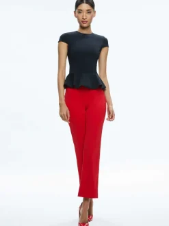 Alice and Olivia Poppy Crew Neck Cap Sleeve Peplum Top-Women Tops