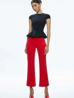 Alice and Olivia Poppy Crew Neck Cap Sleeve Peplum Top-Women Tops