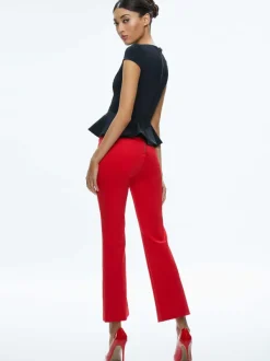 Alice and Olivia Poppy Crew Neck Cap Sleeve Peplum Top-Women Tops