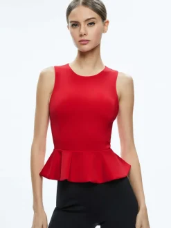 Alice and Olivia Poppy Crew Neck Peplum Top-Women Tops