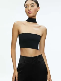 Alice and Olivia Raya Mock Neck Racerback Cropped Pullover-Women Tops