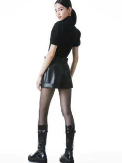Alice and Olivia Reagan Vegan Leather Paperbag Short-Women Shorts