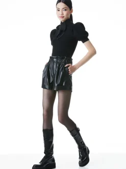 Alice and Olivia Reagan Vegan Leather Paperbag Short-Women Shorts