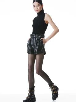 Alice and Olivia Reagan Vegan Leather Paperbag Short-Women Shorts