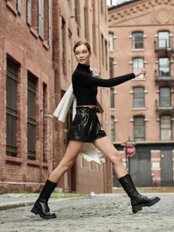 Alice and Olivia Reagan Vegan Leather Paperbag Short-Women Shorts