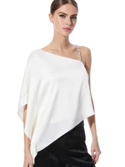 Alice and Olivia Riko One Shoulder Embellished Strap Top-Women Tops