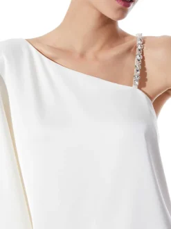 Alice and Olivia Riko One Shoulder Embellished Strap Top-Women Tops