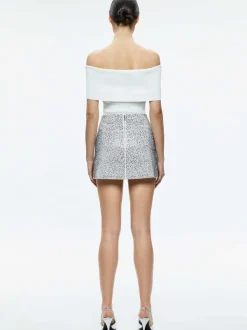 Alice and Olivia Riley Embellished Clean Waist A-Line Skirt-Women Skirts