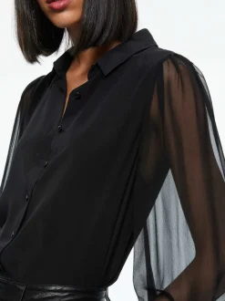 Alice and Olivia Roanne Blouson Sleeve Button Down-Women Tops