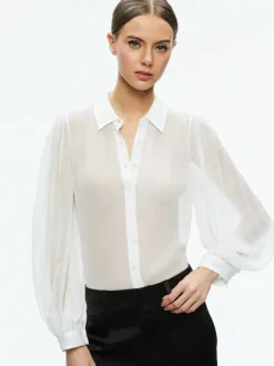 Alice and Olivia Roanne Sheer Blouse-Women Tops
