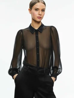 Alice and Olivia Roanne Sheer Blouse-Women Tops
