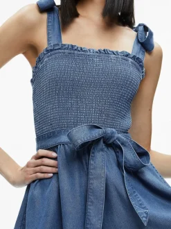 Alice and Olivia Roz Smocked Chambray Romper-Women Jumpsuits