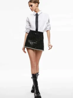Alice and Olivia Rubi Sequin Tweed Mini Skirt-Women Skirts