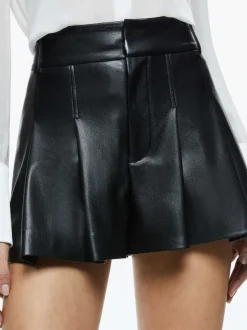 Alice and Olivia Scarlet High Rise Vegan Leather Flutter Shorts-Women Shorts