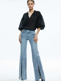 Alice and Olivia Sedona Low Rise Center Front Slits Flare Jean-Women Pants