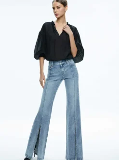 Alice and Olivia Sedona Low Rise Center Front Slits Flare Jean-Women Pants