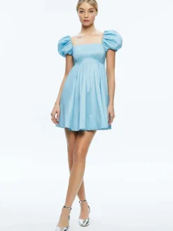 Alice and Olivia Sharilyn Bubble Sleeve Tie Back Mini Dress-Women Dresses