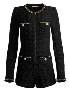 Alice and Olivia Shiloh Gold Zipper Romper-Women Jumpsuits
