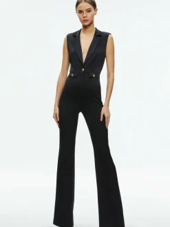 Alice and Olivia Shoshanna Sleeveless Tuxedo Jumpsuit-Women Jumpsuits