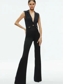 Alice and Olivia Shoshanna Sleeveless Tuxedo Jumpsuit-Women Jumpsuits