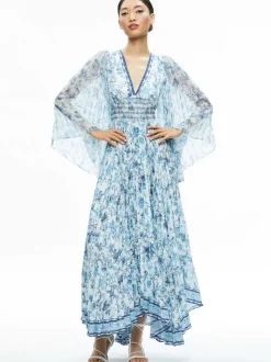 Alice and Olivia Sion Sunburst Pleated Maxi Dress-Women Dresses