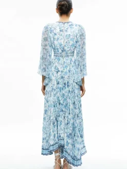 Alice and Olivia Sion Sunburst Pleated Maxi Dress-Women Dresses