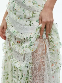 Alice and Olivia Sondra Tie Strap Lace Ruffled Maxi Dress-Women Dresses