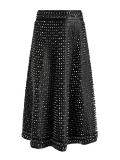 Alice and Olivia Sosie Studded Leather Midi Skirt-Women Skirts