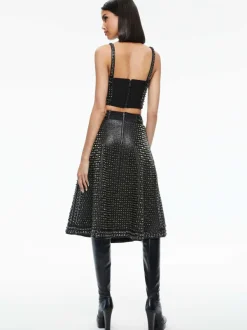 Alice and Olivia Sosie Studded Leather Midi Skirt-Women Skirts