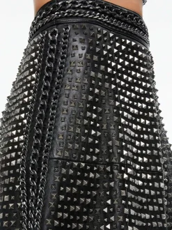 Alice and Olivia Sosie Studded Leather Midi Skirt-Women Skirts