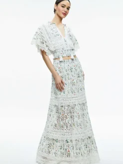 Alice and Olivia Tabitha Lace Button Front Cropped Blouse-Women Tops