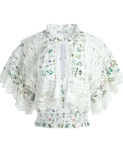 Alice and Olivia Tabitha Lace Button Front Cropped Blouse-Women Tops