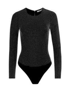 Alice and Olivia Taeyn Embellished Crew Neck Bodysuit-Women Tops