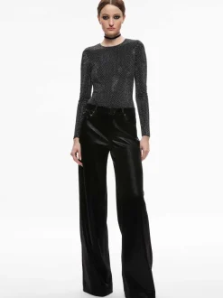 Alice and Olivia Taeyn Embellished Crew Neck Bodysuit-Women Tops