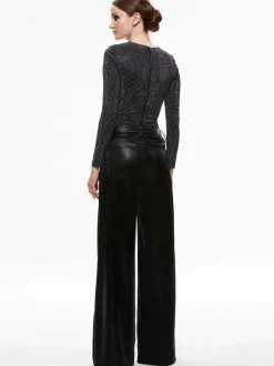 Alice and Olivia Taeyn Embellished Crew Neck Bodysuit-Women Tops