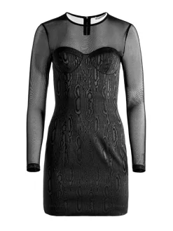 Alice and Olivia Takako Mesh Crew Neck Mini Dress-Women Dresses