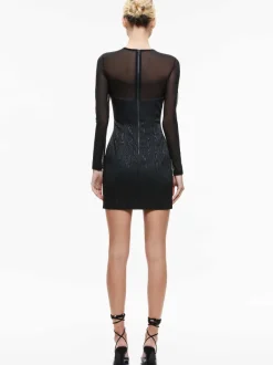 Alice and Olivia Takako Mesh Crew Neck Mini Dress-Women Dresses