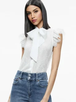 Alice and Olivia Talulah Ruffled Lace Blouse-Women Tops