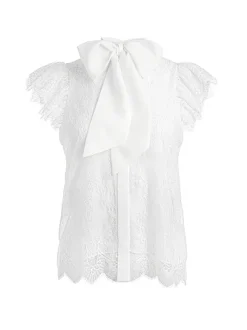 Alice and Olivia Talulah Ruffled Lace Blouse-Women Tops