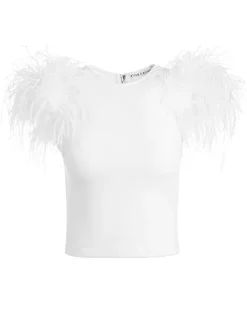 Alice and Olivia Tamica Feather Detail Top-Women Tops