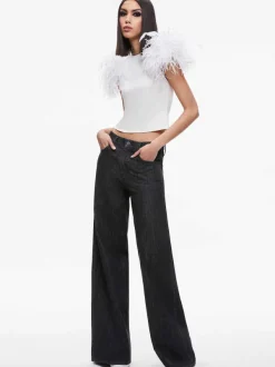 Alice and Olivia Tamica Feather Detail Top-Women Tops