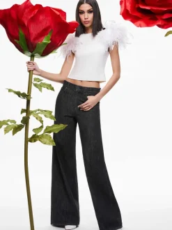 Alice and Olivia Tamica Feather Detail Top-Women Tops